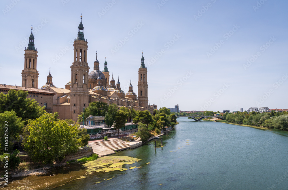Naklejka premium Cathedral-Basilica of Our Lady of the Pillar in, Basilica, Zaragoza, Spain