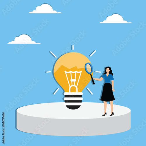 Capacity planning, resource management or efficiency analysis, demand provisioning, redundancy or utilization forecast, resource allocation concept, businesswoman magnify lightbulb capacity plan