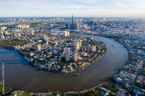 Panoramic aerial view of Thao Dien, Thu Duc City, Ho Chi Minh City, Vietnam. photo