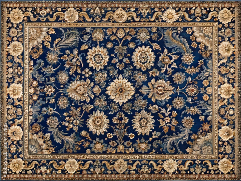 Elegant Damask Pattern in Rich Navy Blue with Traditional Style Rectangular Design for Decor Elegant Damask Pattern in Rich Navy Blue with Traditional Style Rectangular Design for Decor