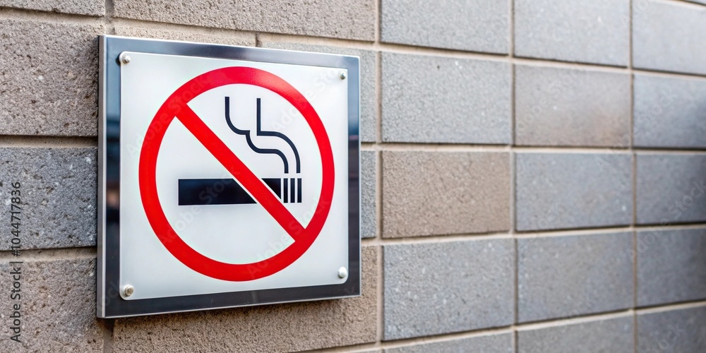 Tilted Angle warning sign on wall no smoking area Tilted Angle warning sign on wall no smoking area
