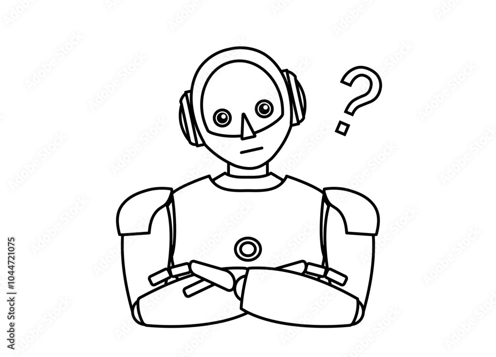 Obraz premium シンプルなアンドロイド型ロボットのイラスト（モノクロ）