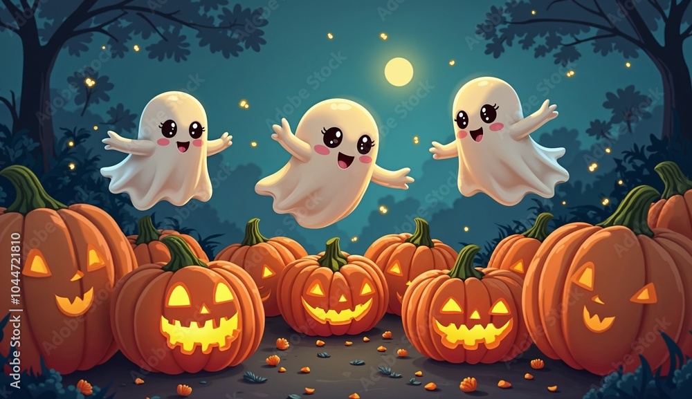 halloween background with Ghosts, pumpkins and bats halloween background with Ghosts, pumpkins and bats