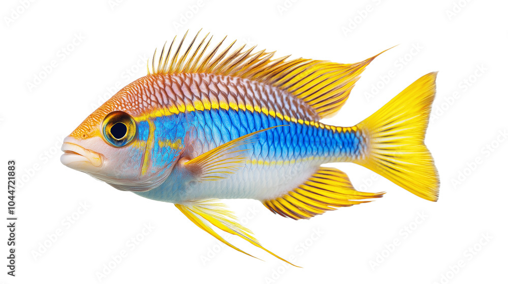 A beautiful reef fish with vibrant colors isolated on a transparent or white background A beautiful reef fish with vibrant colors isolated on a transparent or white background