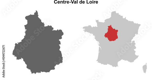 Centre-Val de Loire region blank outline map set