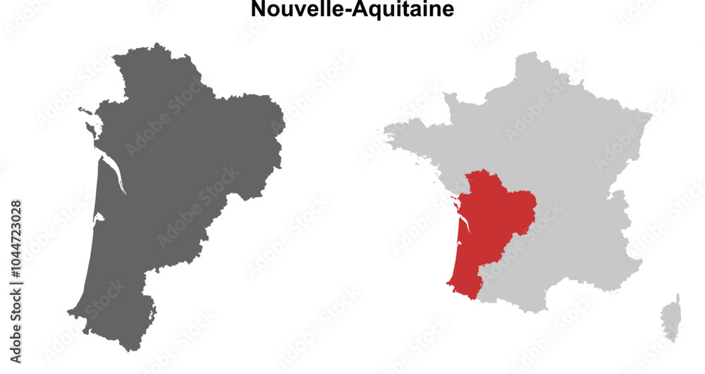 Nouvelle-Aquitaine region blank outline map set Nouvelle-Aquitaine region blank outline map set