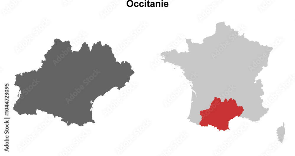 Obraz premium Occitanie region blank outline map set