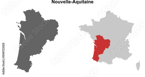 Nouvelle-Aquitaine region blank outline map set photo