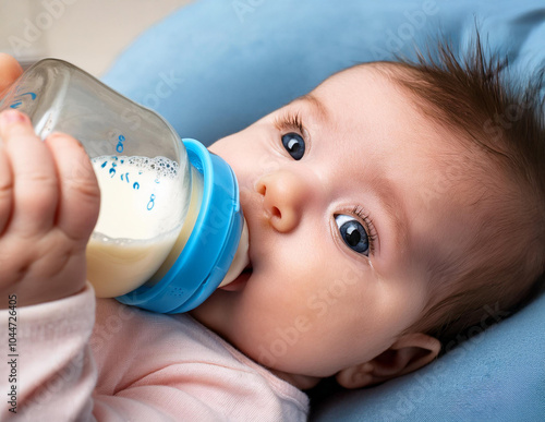 Obraz na płótnie Kleines Baby wird mit der Flasche gefüttert w salonie