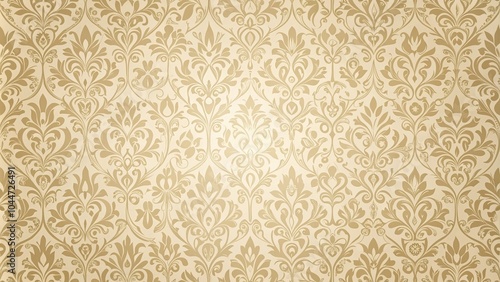 Silhouette of paper texture beige wallpaper with geometric retro pattern of curlicues and leaves