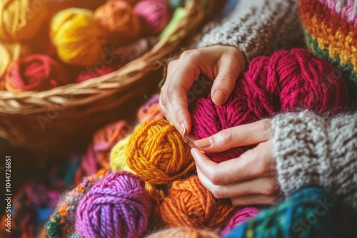 A person creating a beautiful handmade item, using yarn and crochet hooks.