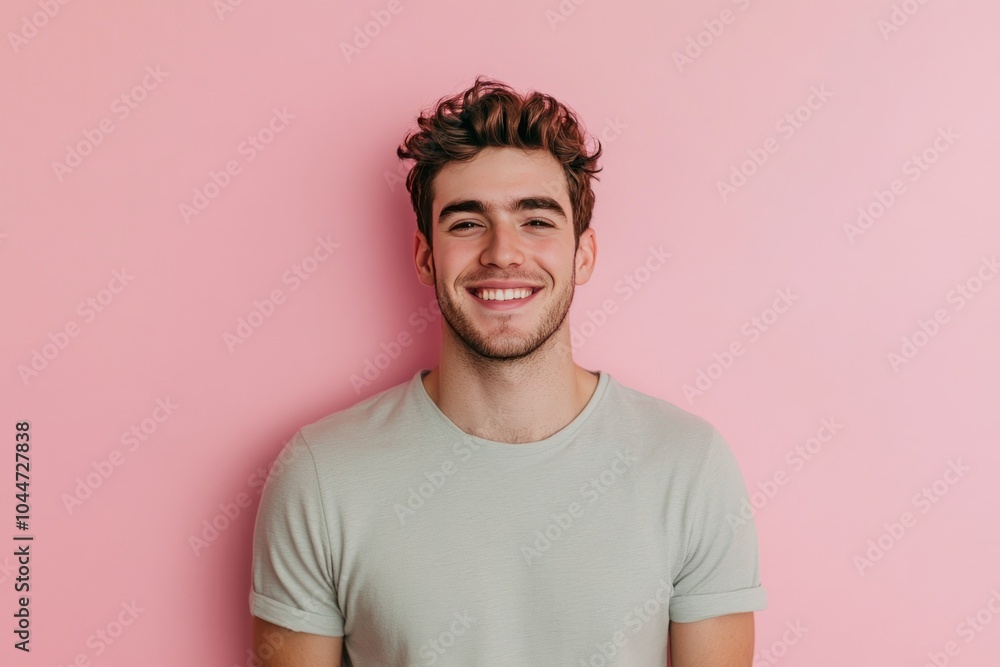 Cheerful Young Man Against Pink Background Cheerful Young Man Against Pink Background