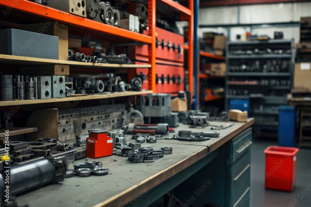 Naklejka premium Industrial Workshop with Tools and Equipment