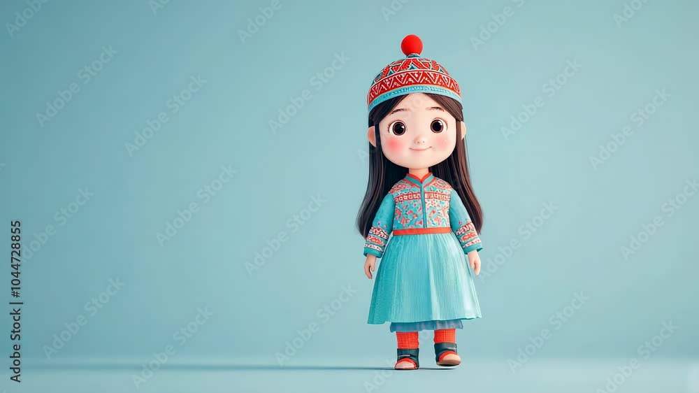 Charming cartoon girl in vibrant traditional attire Charming cartoon girl in vibrant traditional attire