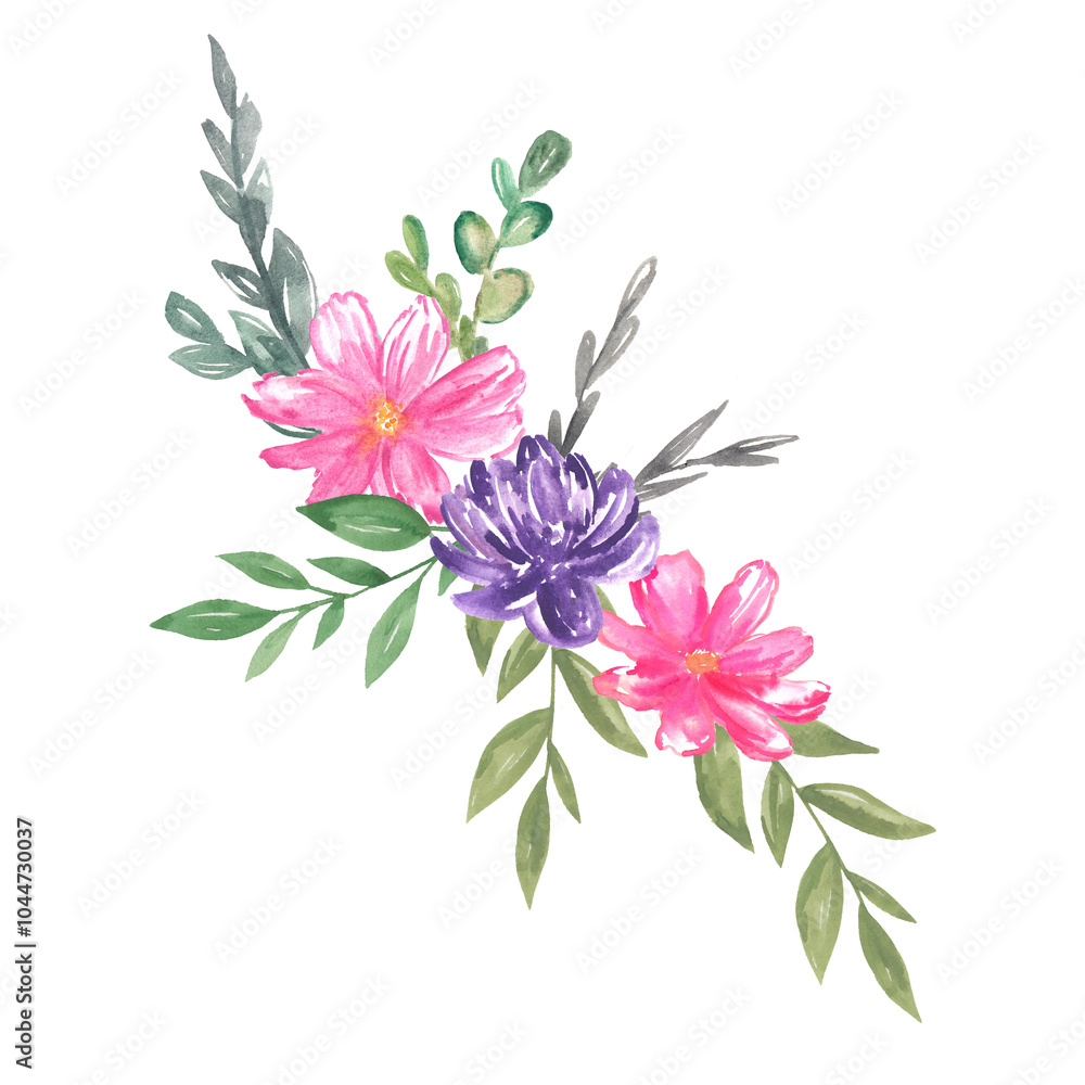 Bouquet of Flowers Botanical Watercolor Bouquet of Flowers Botanical Watercolor