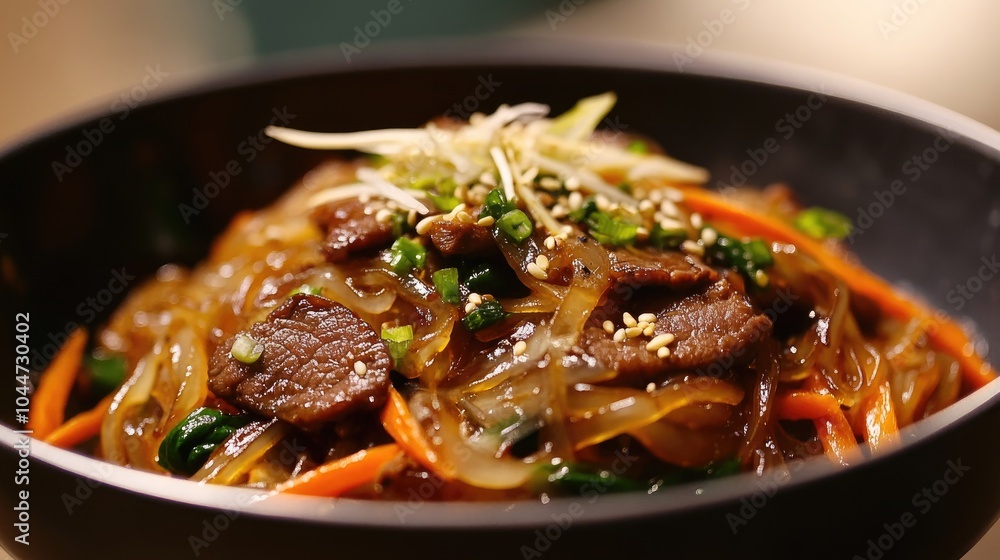 Delectable Dish Japchae Stir Fried Sweet Potato Noodles with Beef Delectable Dish Japchae Stir Fried Sweet Potato Noodles with Beef