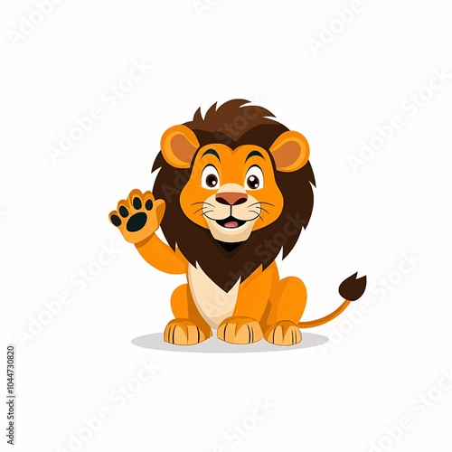 Cute Cartoon Lion Raising Its Paw in School Setting