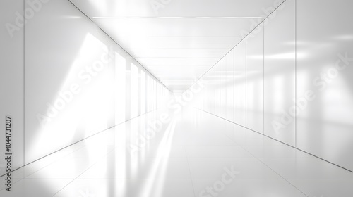 A futuristic white hallway with a glowing light at the end,white hallway with a bright light at the end,Empty white futuristic corridor with a glowing light in the distance