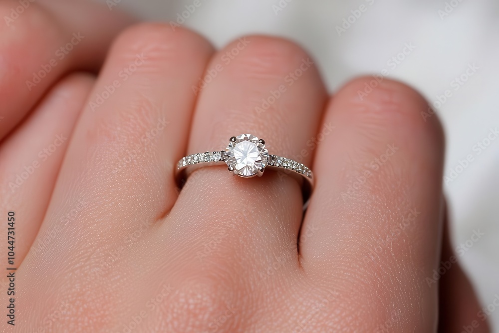 Elegant diamond engagement ring on hand Elegant diamond engagement ring on hand