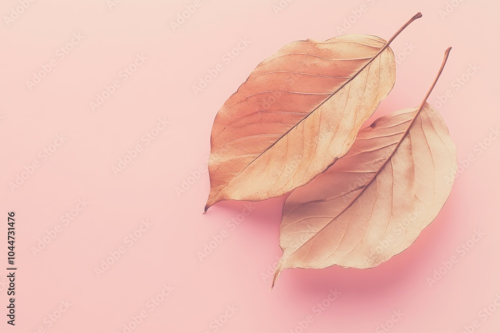 Elegant Dried Leaves on Soft Pink Background Elegant Dried Leaves on Soft Pink Background