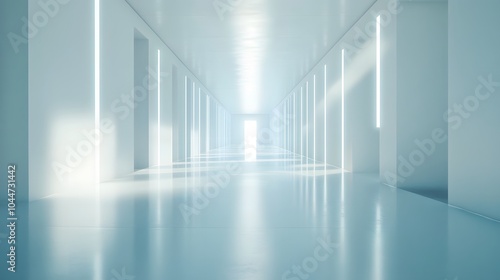 Wallpaper Mural A futuristic white hallway with a glowing light at the end,white hallway with a bright light at the end,Empty white futuristic corridor with a glowing light in the distance Torontodigital.ca