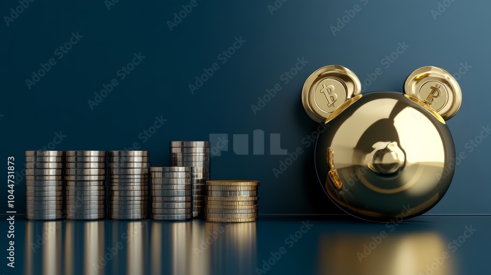 3D Gold Coin Bank with High Contrast Clean Lines 3D Gold Coin Bank with High Contrast Clean Lines
