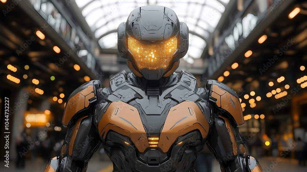 Obraz premium Futuristic soldier wearing advanced armor and helmet.