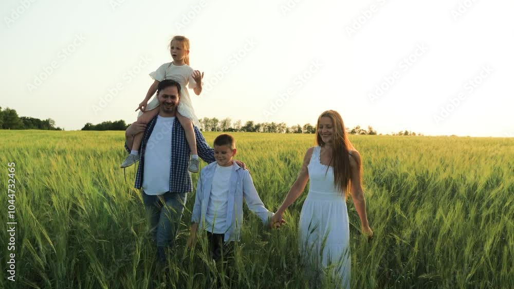 professional farmer grows wheat his farm, family happy farm together family. wife, woman entrepreneur, helps husband business, two children, son, daughter. walk through wheat fields, farming future professional farmer grows wheat his farm, family happy farm together family. wife, woman entrepreneur, helps husband business, two children, son, daughter. walk through wheat fields, farming future