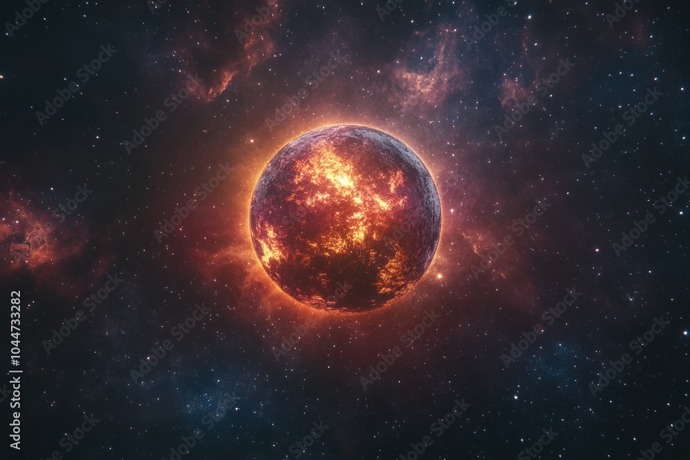 Naklejka premium Vibrant Celestial Planet Surrounded by Nebulae