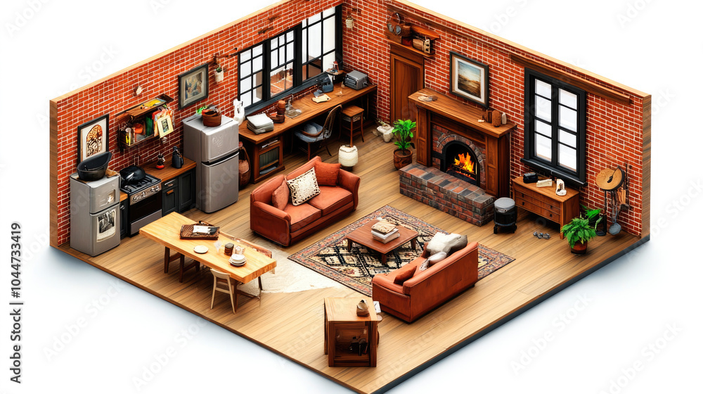 3d cozy living room with a modern fireplace, wooden interior elements, large windows, upholstered furniture and carpet, subdued lighting, warm colors, minimalist style, open plan 3d cozy living room with a modern fireplace, wooden interior elements, large windows, upholstered furniture and carpet, subdued lighting, warm colors, minimalist style, open plan