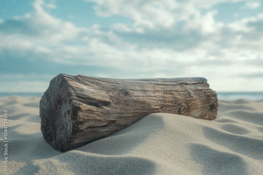 Tranquil Beach Scene with Driftwood on Sand Tranquil Beach Scene with Driftwood on Sand