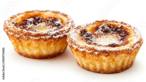 Pastel de Nata with Powdered Sugar on White Background