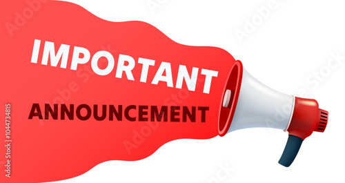 Important Announcement, megaphone announces news. Vector illustration