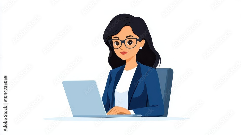 Professional woman working on laptop in modern office setting Professional woman working on laptop in modern office setting