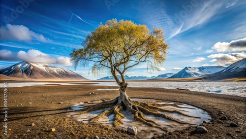 Silhouette of polar willow roots on arctic permafrost ground in Spitsbergen photo