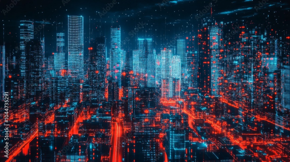 Fototapeta premium Abstract Neon Nightscape with High Contrast Lighting