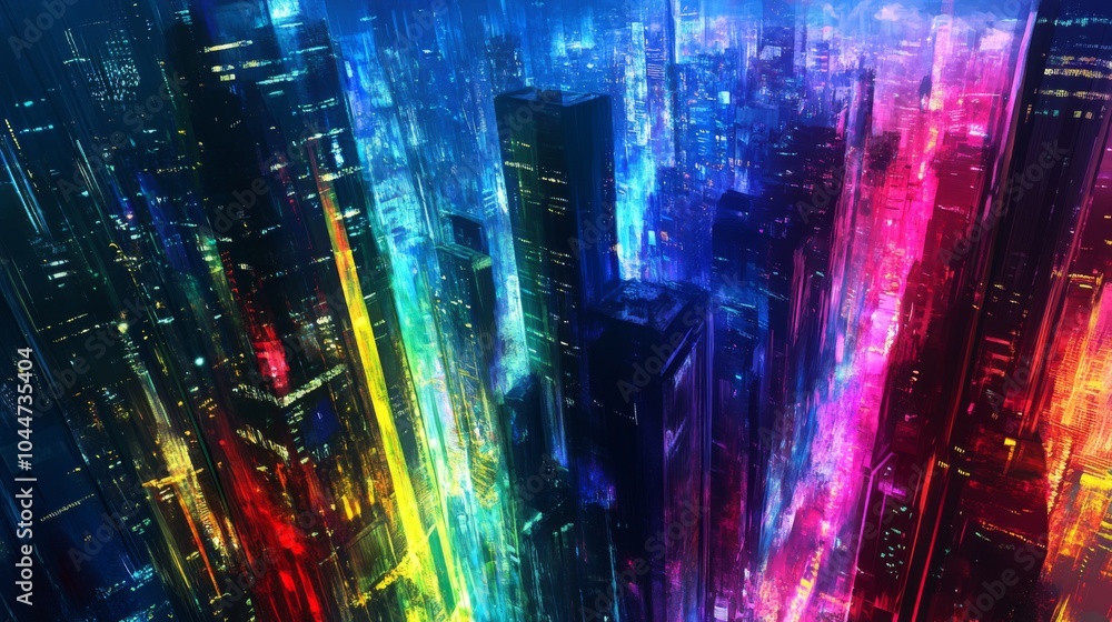 Fototapeta premium Abstract Vibrant City Skylines with Evening Light