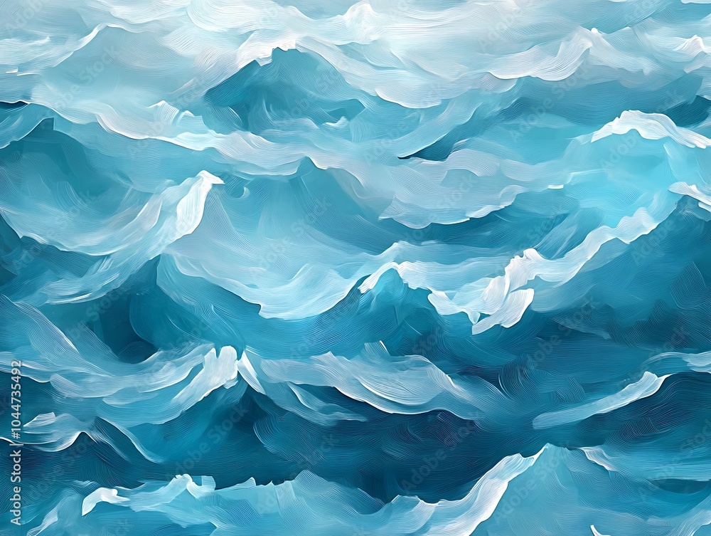 Seamless abstract turquoise blue rolling ocean waves seascape painting background texture. Contemporary nautical sea water backdrop or summer, Seamless abstract turquoise blue rolling ocean waves seascape painting background texture. Contemporary nautical sea water backdrop or summer,