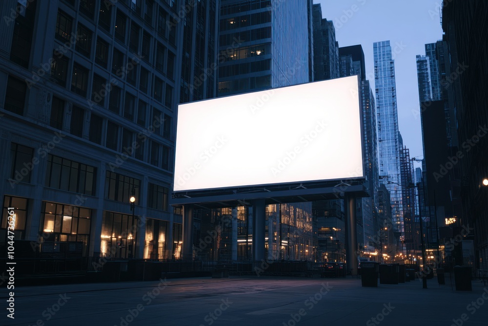 Empty Urban Billboard at Dusk in City Setting Empty Urban Billboard at Dusk in City Setting