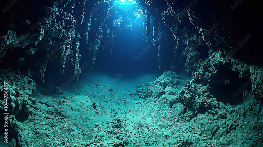 Deep underwater in total darkness Deep underwater in total darkness