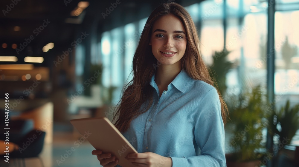 The Woman with Tablet Smiling The Woman with Tablet Smiling