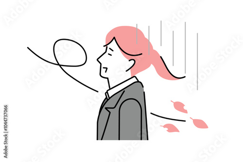 木枯らしと仕事に失敗して落ち込むビジネスウーマンのイメージイラスト