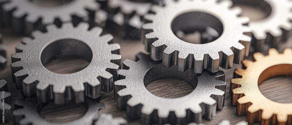 Gears of an economy slowing down with a falling interest rate symbol, metaphor for economic slowdown Gears of an economy slowing down with a falling interest rate symbol, metaphor for economic slowdown