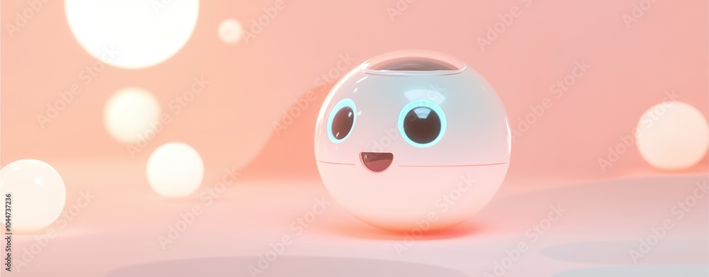 A simplified digital assistant icon floating in a pastel-colored environment, with soft shadows and glowing highlights to suggest functionality. A simplified digital assistant icon floating in a pastel-colored environment, with soft shadows and glowing highlights to suggest functionality.