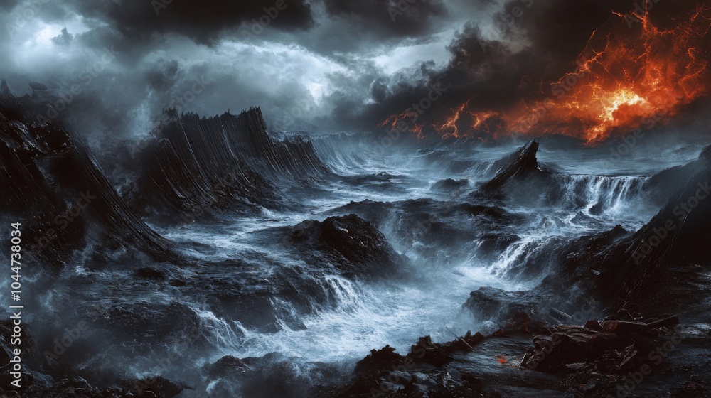 Fototapeta premium Dramatic High Contrast Landscape with Cliffs and Stormy Sky