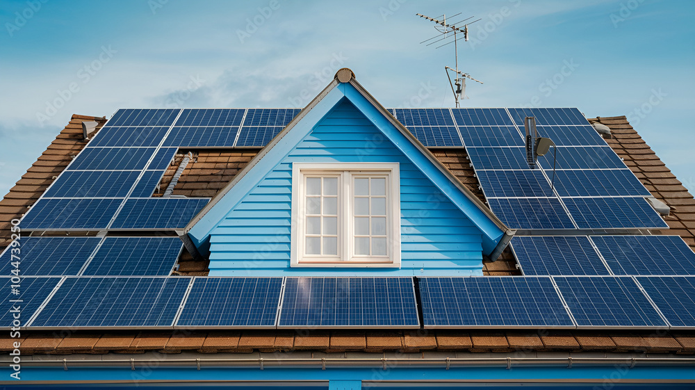 Fototapeta premium House with photovoltaic solar panels on the roof