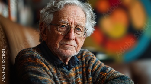 Close-up Portrait of a Serious Elderly Man