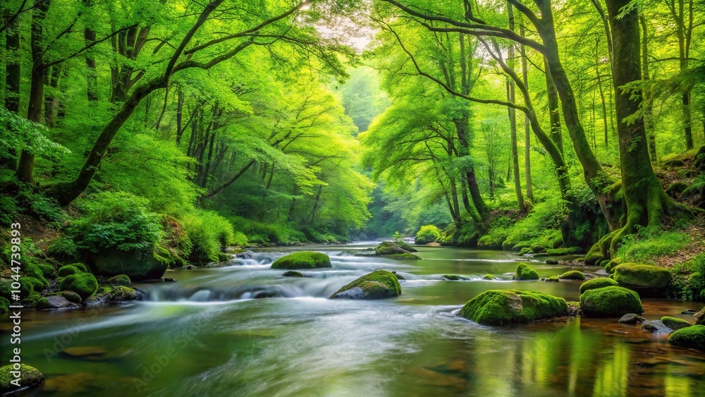 Obraz premium Silhouette of rich forest streams and lush green leaves in the forest