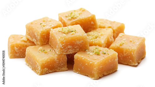 Barfi Indian sweet dessert food isolated on a transparent or white background