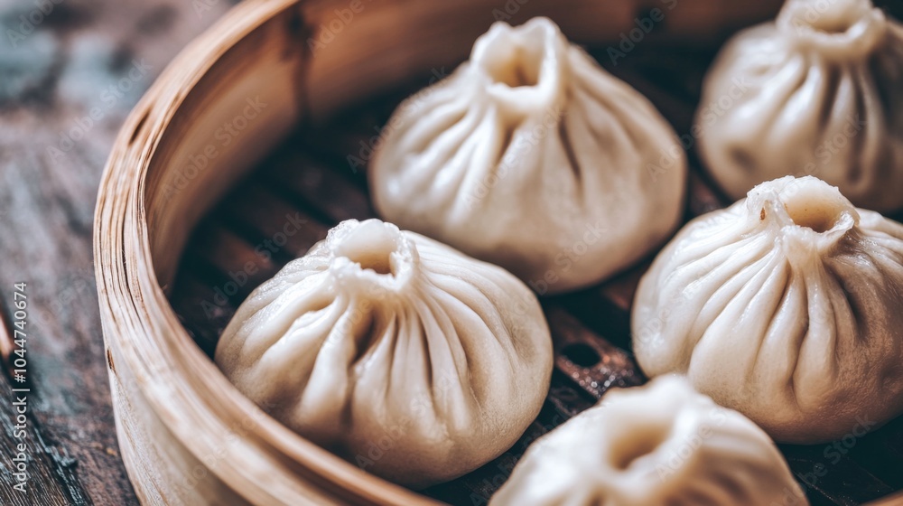 Delicious Buns and Dumplings on a Wooden Table Delicious Buns and Dumplings on a Wooden Table